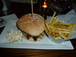 Chicken Burger with chips and coleslaw